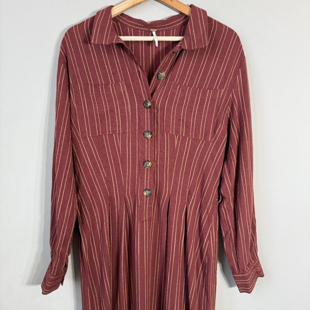 Free People Rust Stripe Midi Shirt Dress - Picture 6 of 15